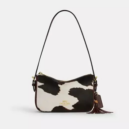 Cowhide Charm Printed Shoulder Bag
