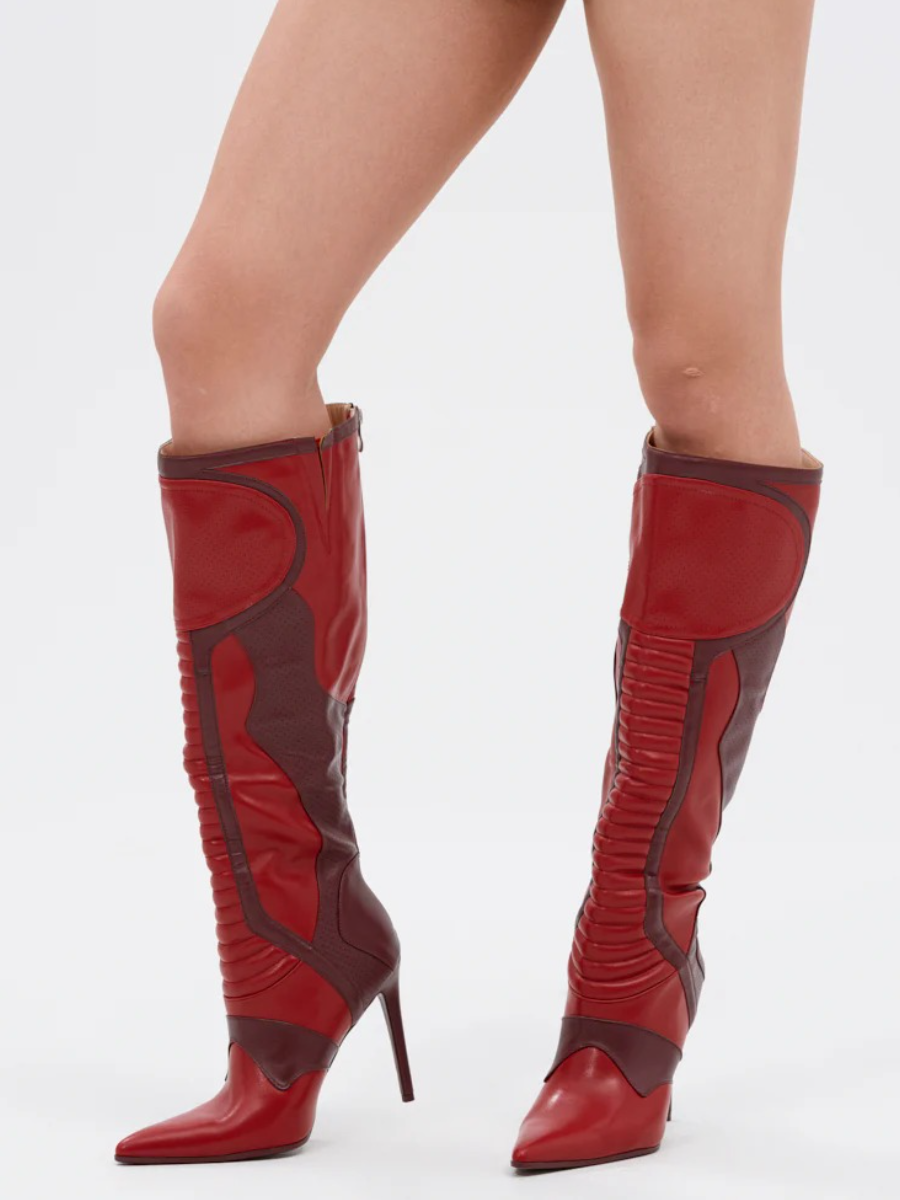 Faux Leather Upper Red Boots