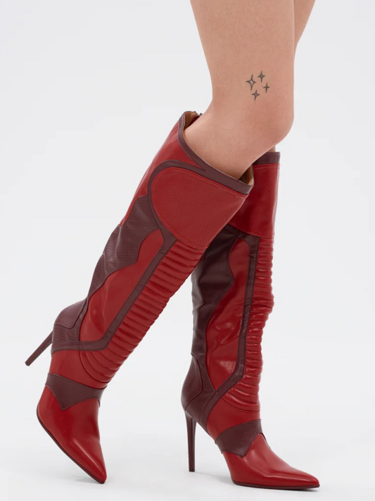 Faux Leather Upper Red Boots