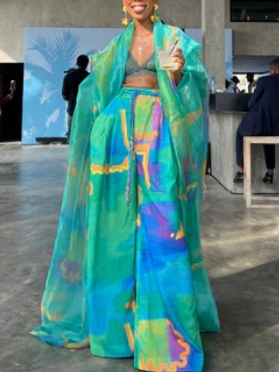 Multicolor Kimono Two Pieces Set