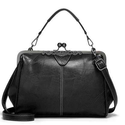 Vintage-Inspired Leather Kisslock Handbag