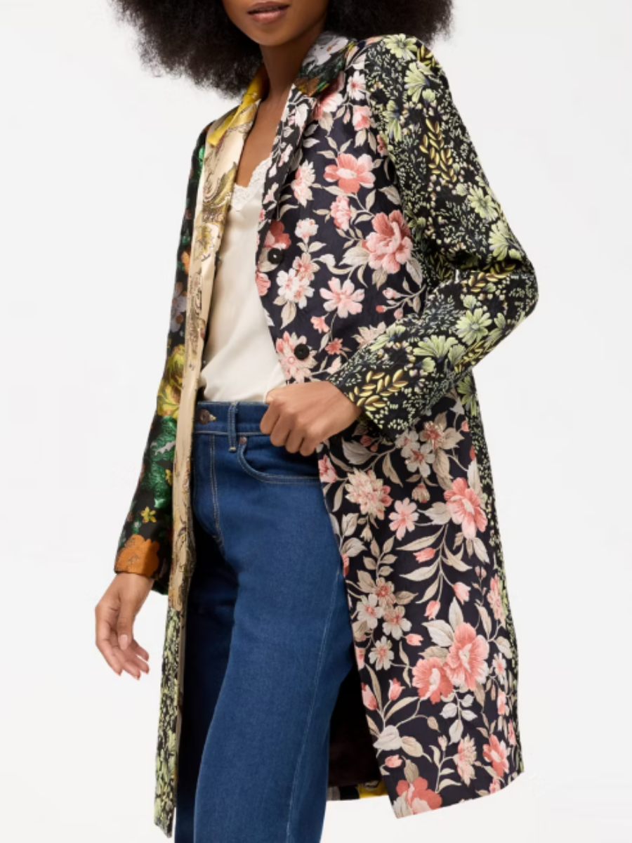 Floral Print Contrast Coat