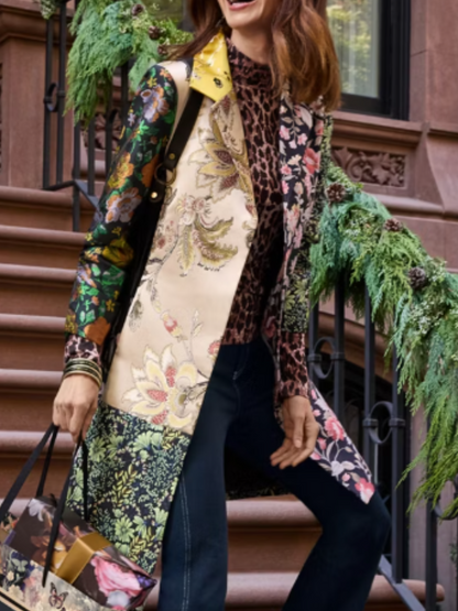 Floral Print Contrast Coat