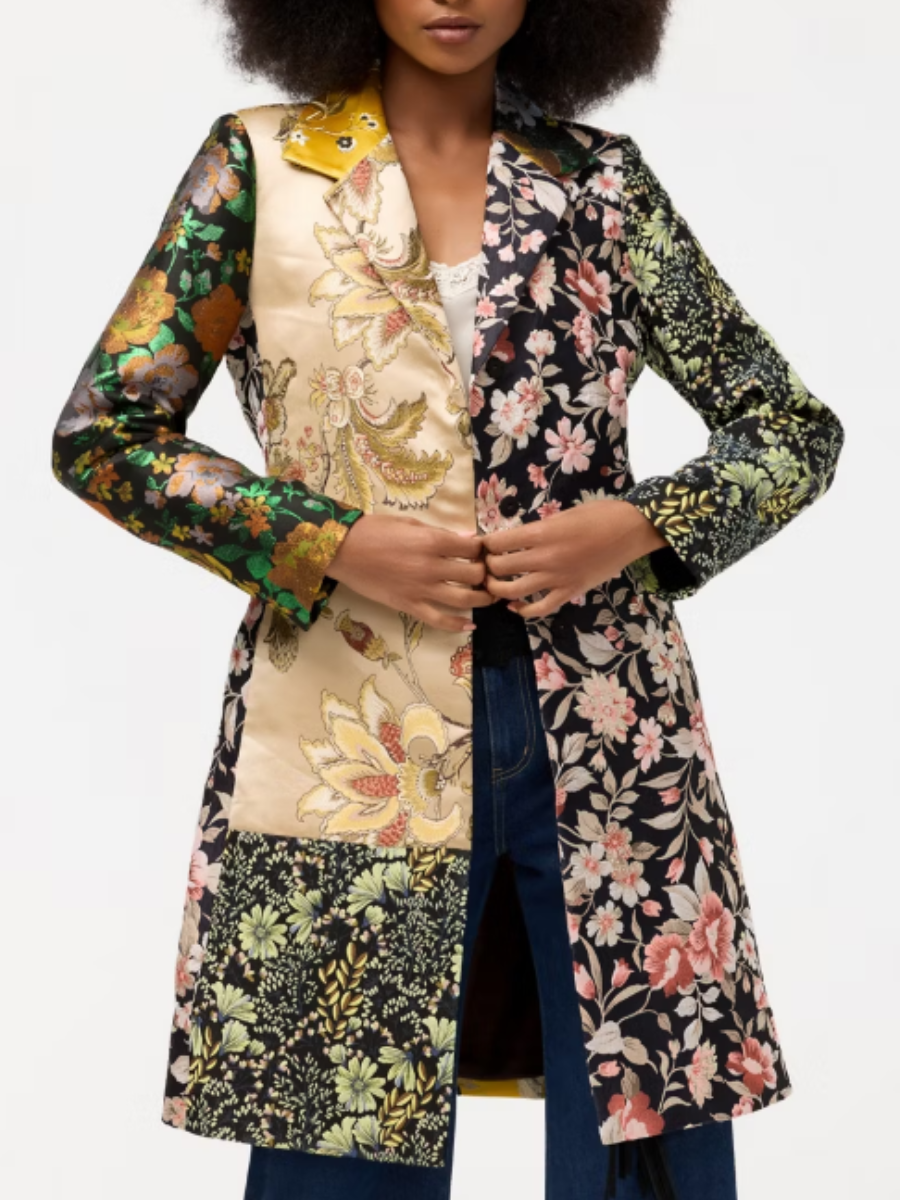 Floral Print Contrast Coat