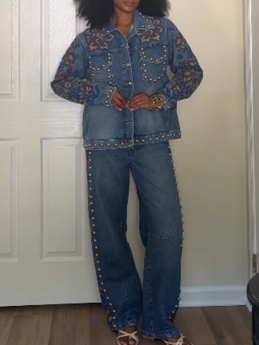 Floral Printed Denim Suit