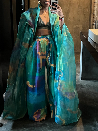 Multicolor Kimono Two Pieces Set